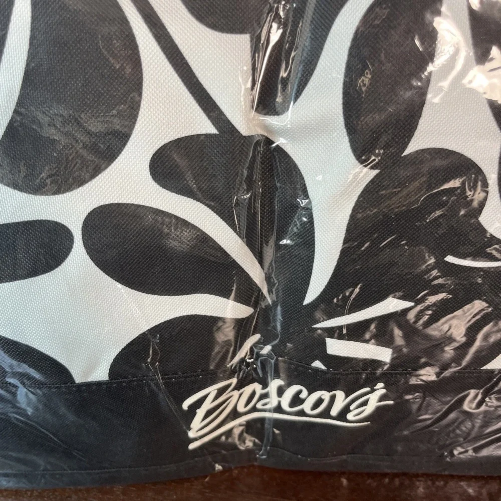 Boscovs Large Reusable Tote Dept Store 20x14 Shopping Bag Black White Floral New